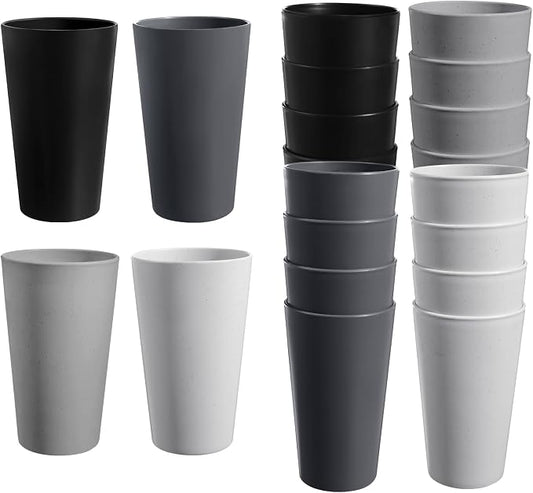HEYCOME Set of 16 Wheat Straw Cups, 16 Pcs 20 oz Unbreakable Drinking Cups, Reusable Plastic Cups Sets, Water Glasses Tumblers, Microwave & Dishwasher Safe, Bpa Free, 4 Colors