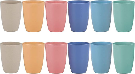 Wheat Straw Unbreakable Cup - 12 oz Reusable Drinking Glasses Sets for Kitchen, Home - Dishwasher Safe Tumbler - BPA Free & Eco-Friendly (12Pcs/6Color)