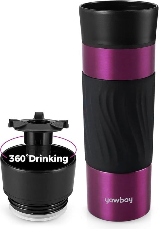 Travel Coffee Mug with 360°Lid, Travel Coffee Tumbler 16 oz Leak Proof, Stainless Steel Insulated Travel Mugs for Hot and Cold Spill Proof(MetPaintViolet)