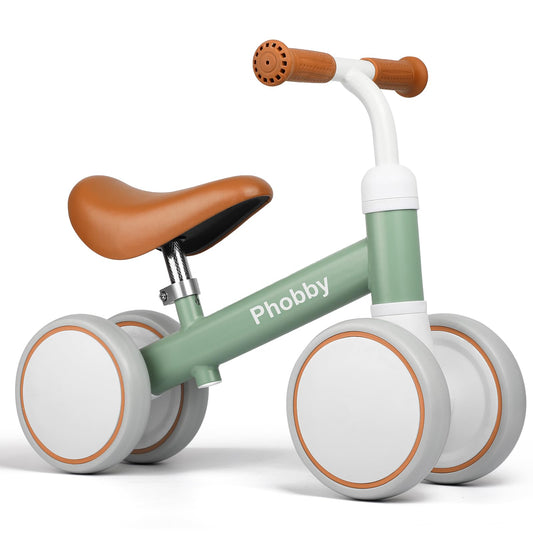 Phobby Baby Balance Bike for 1 2 Years Old Boys Girls, 4 Wheels Toddler Bike with Adjustable Seat, 12-24 Months Kids First Birthday Toy Gift