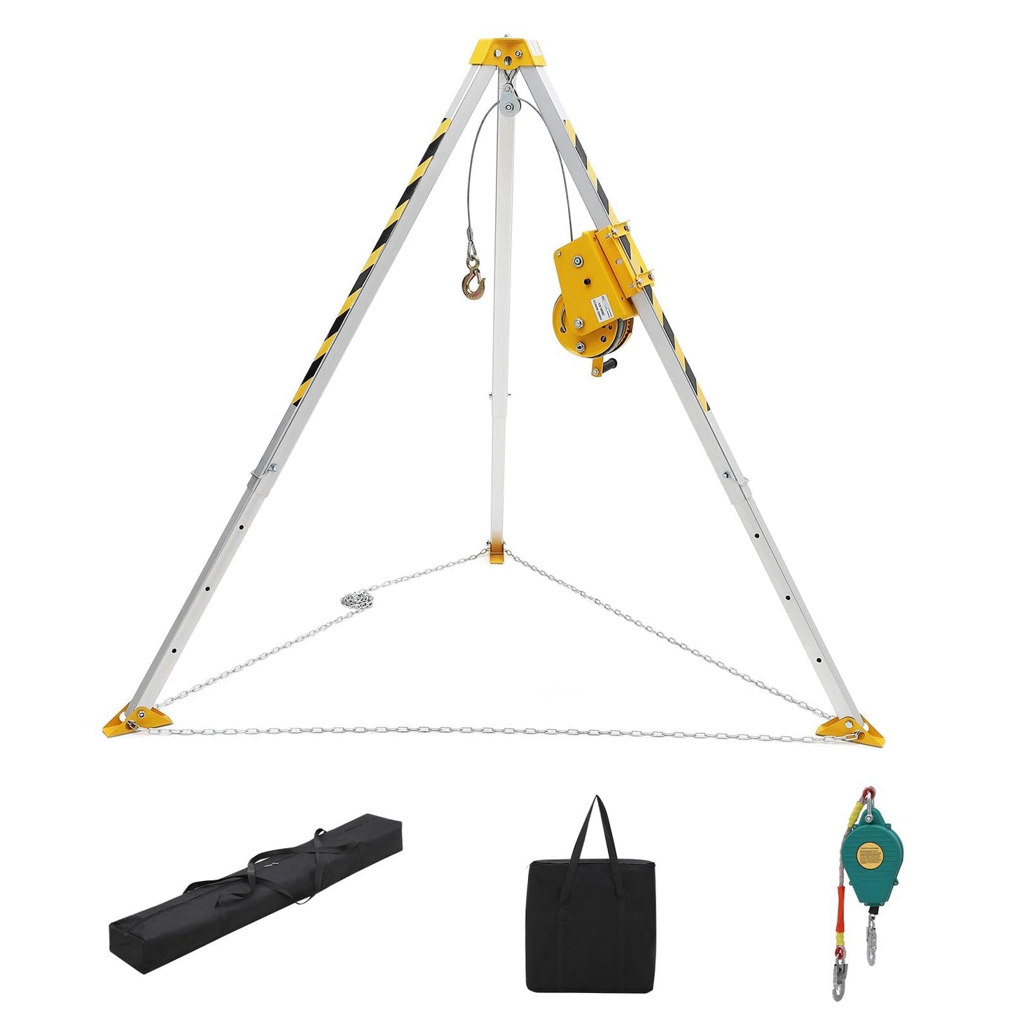 Confined Space Aid Tripod Kit – 1200 Lb Winch, 8' Adjustable Steel Legs, 98' Anti-Rotation Cable, 33' Fall Protection, Fall Arrester, Storage Bag – Industrial Equipment for Manhole & Tunnel Ope