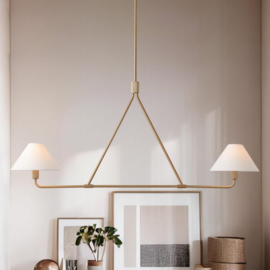 46 Inch Minimalist 2-Light Linear Pendant Light, Modern Black Fixture with Linen Shades, Industrial-Style Hanging Ceiling Light for Dining Room, Living Room, Bedroom & Kitchen Island