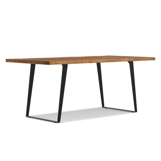 SIMPLIHOME Delta Dining Table - 72 inch Wide Solid Acacia Wood Rectangular Table in Natural, Modern Industrial Style for Dining Room or Kitchen with Black Powder-Coated Iron Base, Seats 6