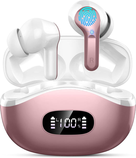 2025 4 IP7 Wireless Earbuds Bluetooth Headphones, Hi-Fi Stereo Deep Bass Ear Buds, ENC Noise Cancelling Mic, USB Fast