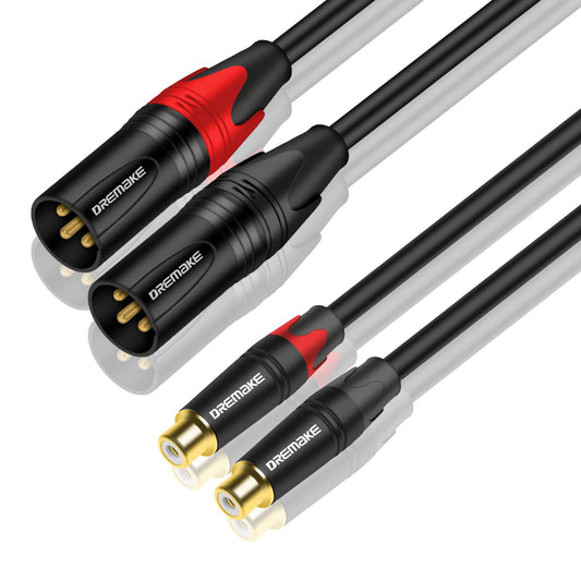 2 2 1M/3FT DREMAKE Female RCA to XLR Male Cable, Dual RCA to Dual XLR Mic Audio Extender Cable, XLR to RCA Stereo