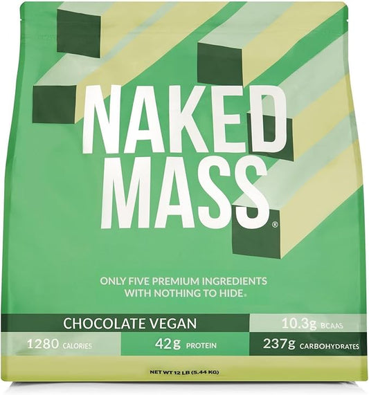 NAKED Vegan Mass - Chocolate Vegan Weight Gainer - 1,280 Calories, Non-GMO, Soy & Gluten Free, No Artificial Ingredients - 12LB Bulk - 17 Servings