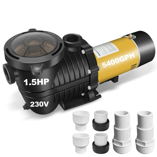 230Vac 1.5HP Two-Speed Energy-Saving Pool Pump for In/Above Ground Pools, 5400GPH Self-Priming Swimming Pool Motor with 1.25" & 1.5" & 2.0" Adapters