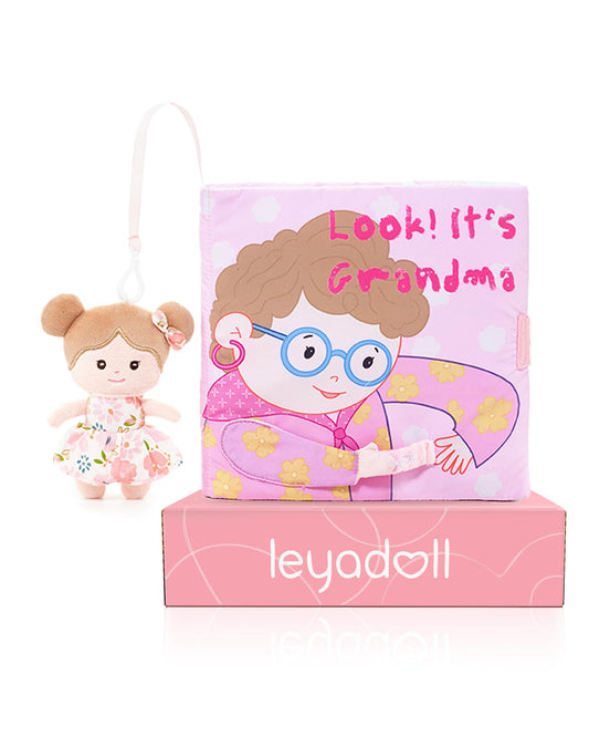LeyaDoll Interactive Sensory Soft Cloth Book, Educational Crinkle Quiet Activity Busy Book for Babies,Toddler Travel Toy Gift for 1-3 Year Old Boys and Girls-(Look Its Grandma)-Light