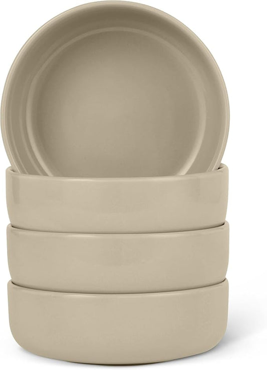 Amazon Basics Glazed Stoneware Bowls, 4-Piece Set, Microwave and Dishwasher-Safe, 5.5 in., Linen Gray