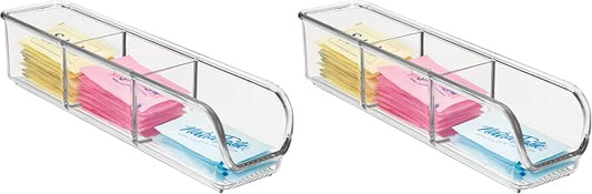 iDesign Plastic Packet Organizer Kitchen Storage Containers for Sugar, Salt, Pepper, Sweeteners, Tea Bags, Spices, The Linus Collection, 1 Count (Pack of 2), Clear