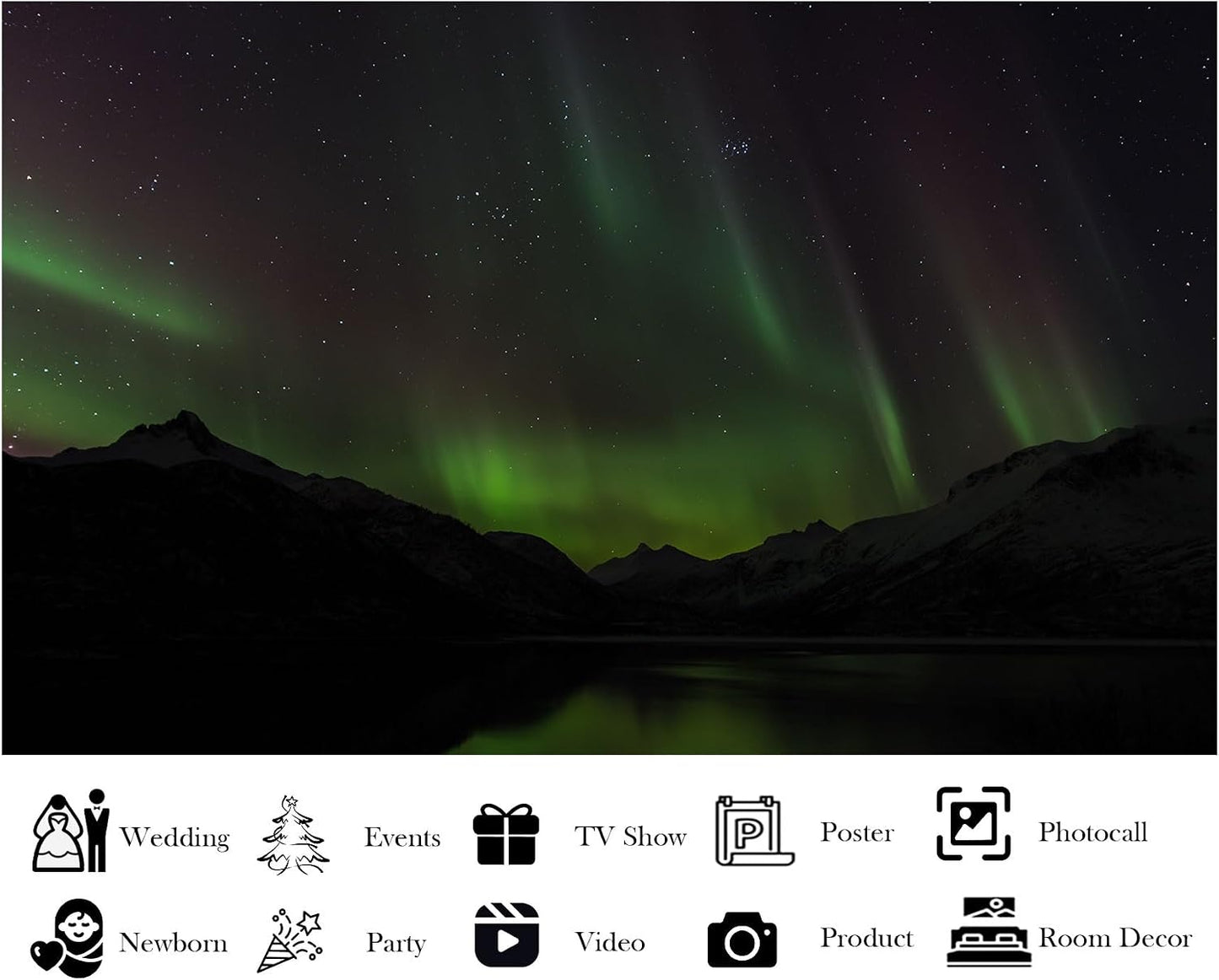LidyMini 8x8ft Fabric Aurora Borealis Mountain Lake Backdrop Dramatic Northern Lights Night Landscape Photography