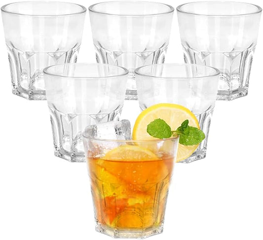Plastic Drinking Glasses Set of 6, Unbreakable Water Tumbler, Acrylic Plastic Cups, Reusable Kids Drinking Cups for Children Kitchen Cocktail Picnic Party Juice Whiskey Wine (6pc-clear-260ml/9oz)