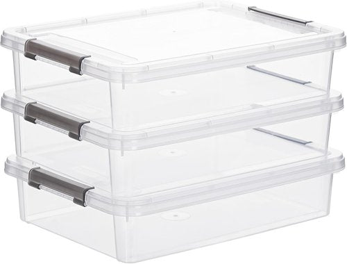 Citylife 3 PCS Clear Plastic Storage Bins - Stackable Organizing Containers with Latching Lids for A4 Paper & Photos