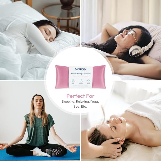 Lavender Eye Pillows for Relaxation, Yoga Eye Pillow for Meditation, Microwavable Weighted Eye Pillow for Yoga, Moist Heat & Cold Eye Compress with Aromatherapy (Pink) - 2 Pack