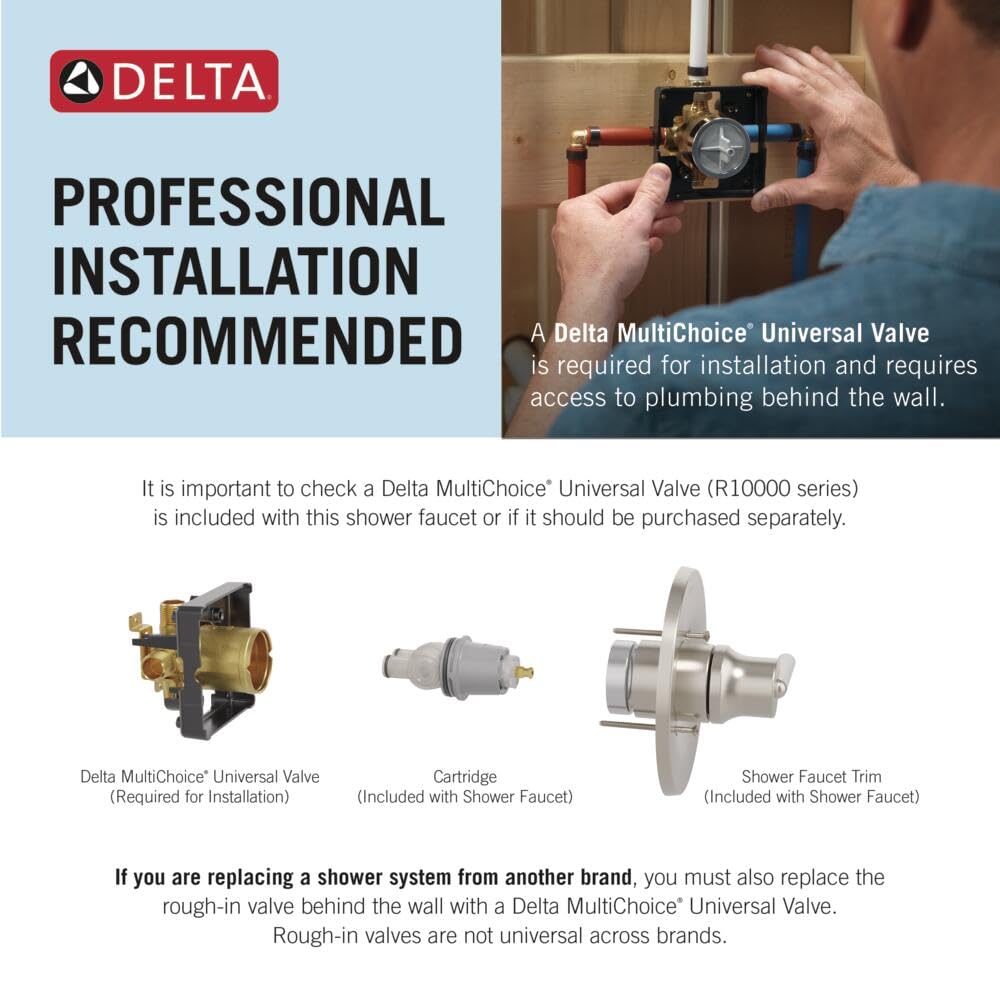 Delta Faucet Albion 14 Series Single-Handle Shower Faucet, Gold Shower Trim Kit with 4-Setting In2ition 2-in-1 Dual Hand Held Shower Head with Hose, Champagne Bronze T142855-CZ-I (Valve Not Included)