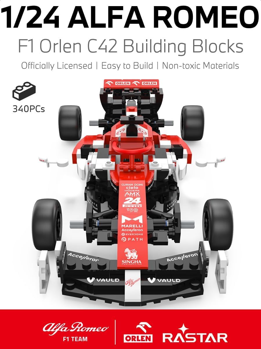 RASTAR 1/24 Alfa Romeo F1 Collectible Building Kit - Christmas Ideal Gifts for Play & Display - Officially Licensed 340PCs Model Car Building Bricks Set for Kids, Teens & Adults