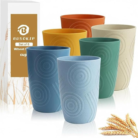 Wheat Straw Cups 16 OZ, Plastic Drinking Glasses, Drinking Cup, Unbreakable Kitchen Cups Sets of 6, Microwave & Dishwasher Safe Water Glasses, Reusable Plastic Cup for Party (Multicolor)