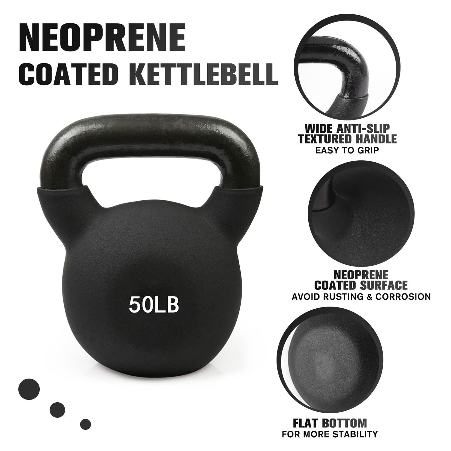 RitFit Neoprene Coated Kettlebell Weight Set, Solid Cast Iron, 5-15 LB (5+10+15 LB)