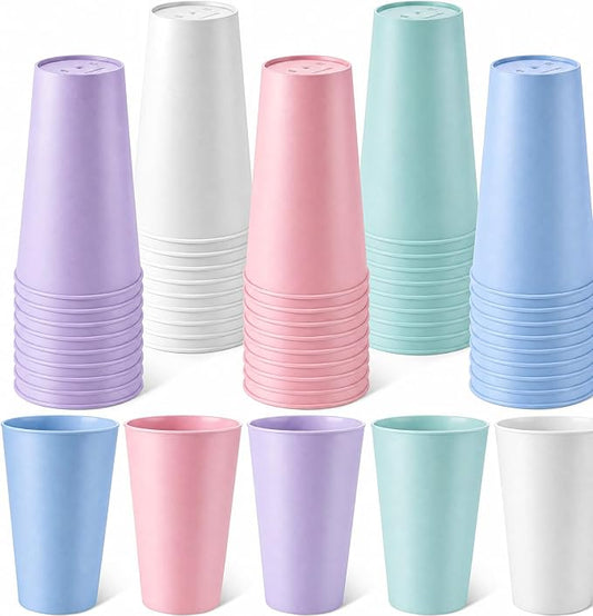 Yungyan 50 Pcs Unbreakable Plastic Cups 16oz Thickened Reusable Plastic Cup Stackable Water Tumblers Drinking Cup for Kitchen, Outdoor, Bpa-free, Dishwasher Refrigerator and Microwave(Bright Color)