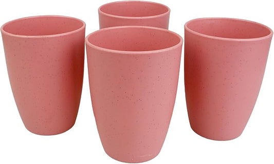 4Pcs Wheat Straw Cups, Unbreakable Drinking Cup, Reusable Cups Dishwasher Safe for Kitchen Party Camping, Color Pink