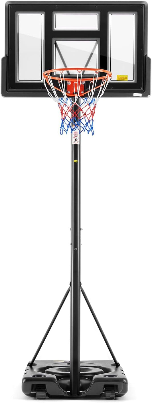 Sweetcrispy Portable Basketball Hoop Outdoor 6.1-10FT Adjustable Height, 44 Inch Shatterproof Backboard/Shock Absorbent Rim, Fillable Base, 2 Wheels for Backyard/Driveway