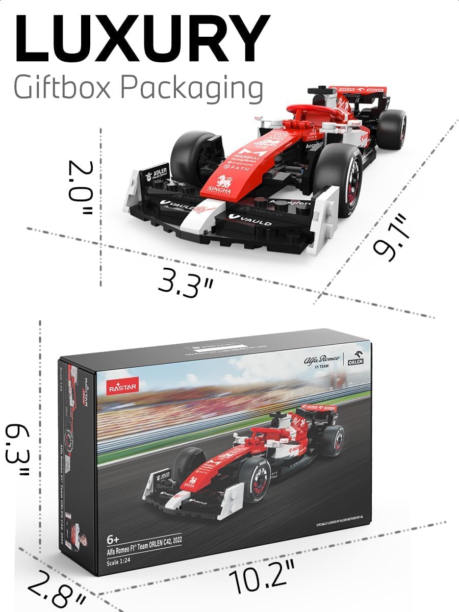 RASTAR 1/24 Alfa Romeo F1 Collectible Building Kit - Christmas Ideal Gifts for Play & Display - Officially Licensed 340PCs Model Car Building Bricks Set for Kids, Teens & Adults