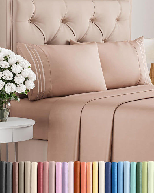 Queen Size 4 Piece Sheet Set - Ultra-Soft & Cooling Hotel Luxury Bedding - Deep Pockets, Wrinkle-Free - Oeko-Tex Certified - Mauve