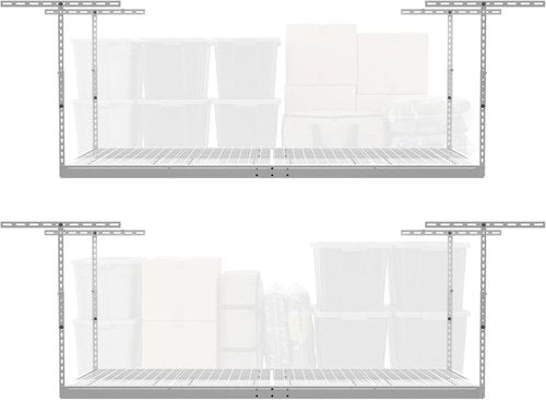 MonsterRax Overhead Garage Storage Rack - Adjustable Ceiling Shelving | 2-Pack, White, 24"-45" Height
