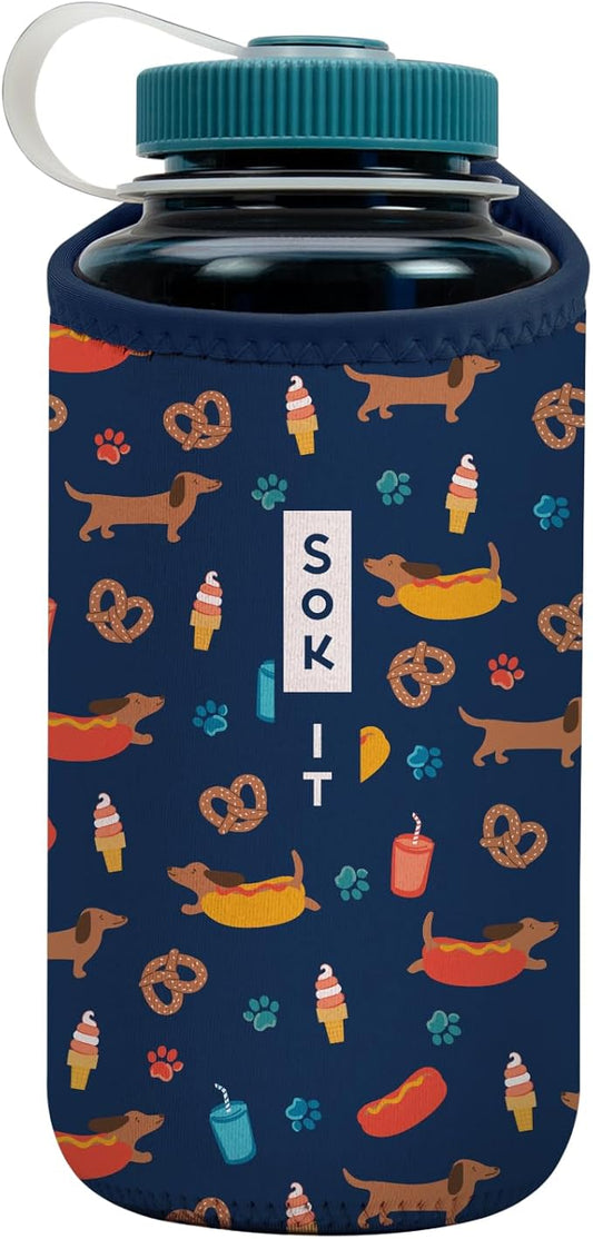 Sok It BotlSok Water Bottle Sleeve Insulated Neoprene Cover (Hot Dawgs, Fits 32oz Nalgene)