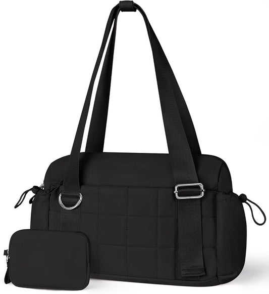 VUUDH Puffy Mini Gym Bag for Women, Carry On Multi-Pocket Water-Resistant Duffel, Lightweight Sports Bag for Fitness, Work, Travel, Daily Commute,Black