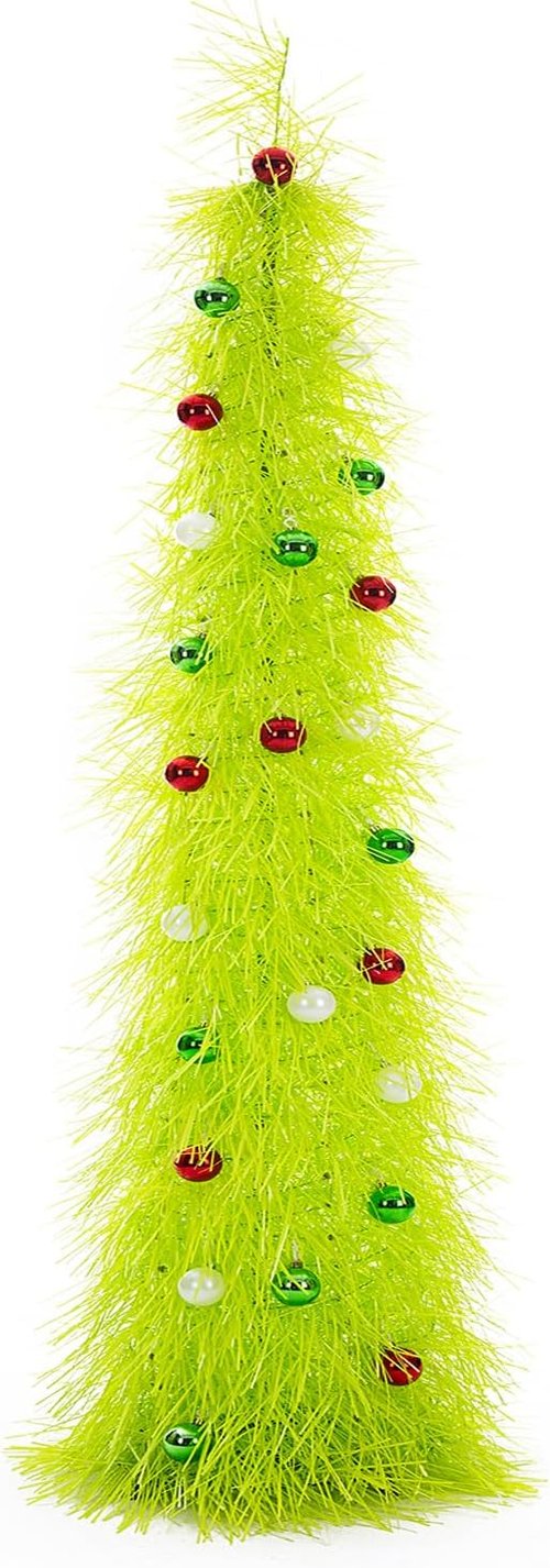 BrilliantJo 5ft Christmas Tree - Collapsible Tinsel Design with Light Balls & Ornaments | Fruit Green Holiday Decor