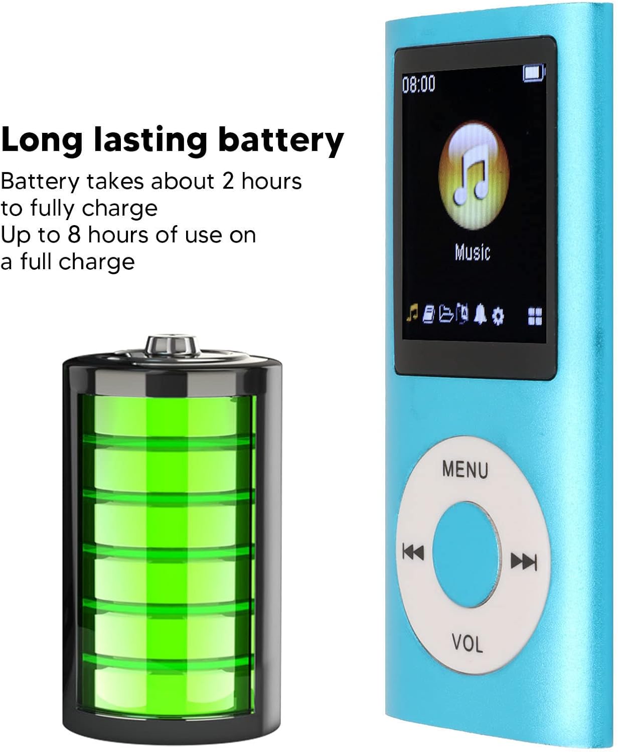 ASHATA MP3 64G, 1.8 Inch MP3 Player, Screen, Supports WMA FLAC APE AAC OGG and ACELP, for Sports and Studying