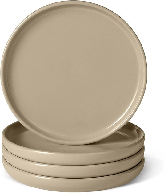 Amazon Basics Glazed Stoneware Salad Plates, Ceramic 4-Piece Set, Microwave, Freezer and Dishwasher-Safe, Stain-Resistant, 8.3 in., Linen Gray