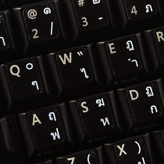 4Keyboard Thai Keyboard Sticker with White Lettering Transparent Background for Desktop, Laptop and Notebook