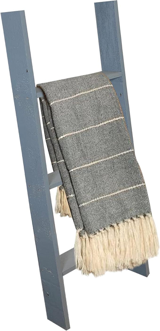 BARNWOODUSA Throw Blanket Ladder – Fully Assembled Reclaimed Wood – Rustic Decorative Ladder for Towels, Quilts, & More – Perfect Decor for Bathroom, Porch, or Living Room,5' x 18" Slate Blue
