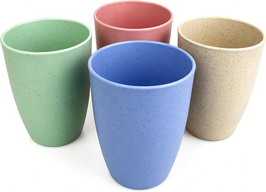 Wheat Straw Cups set of 4, Unbreakable Drinking Cup, Reusable Cups, Dishwasher Safe, 12 oz for Kitchen, Home, Office and Outdoor Use (Color Pink Blue Green Beige)