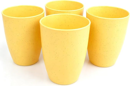Wheat Straw Cups set of 4, Unbreakable Drinking Cup, Reusable Cups, Dishwasher Safe, 12 oz for Kitchen, Home, Office and Outdoor Use (Yellow)