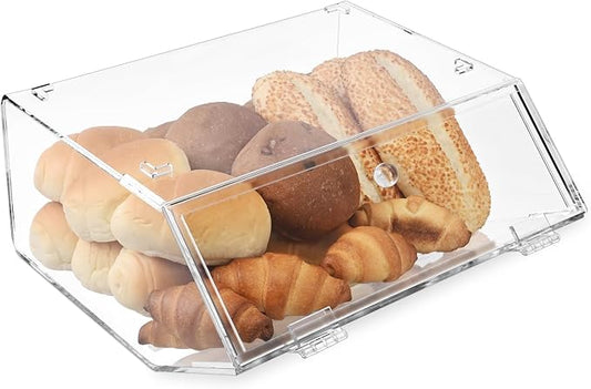 Ikee Design Acrylic Stackable Bakery Case Kitchen Pastry Container Display, Organizer Storage Holder Stand for Bagels, Bread and Muffins with A Hinged, Slanted Door, 11.75" W x 10.25" D x 5.5" H