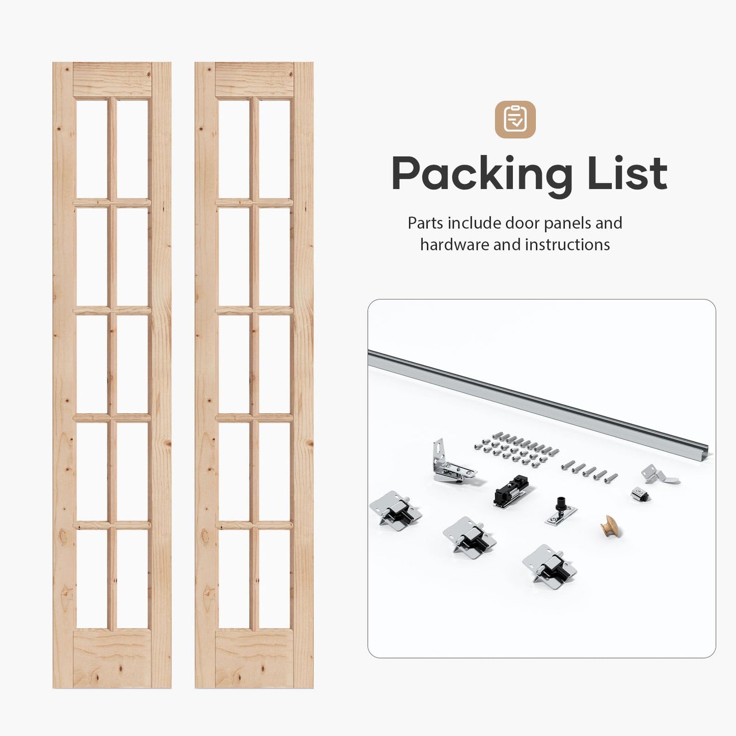 EaseLife Bifold Closet Door,for 24in x 80in (Double 12x80) Opening,French Glass Barn Doors with 2FT Concealed Bi-Fold Sliding Hardware Kit Included,Preassembled Door,Easy Install,DIY staining