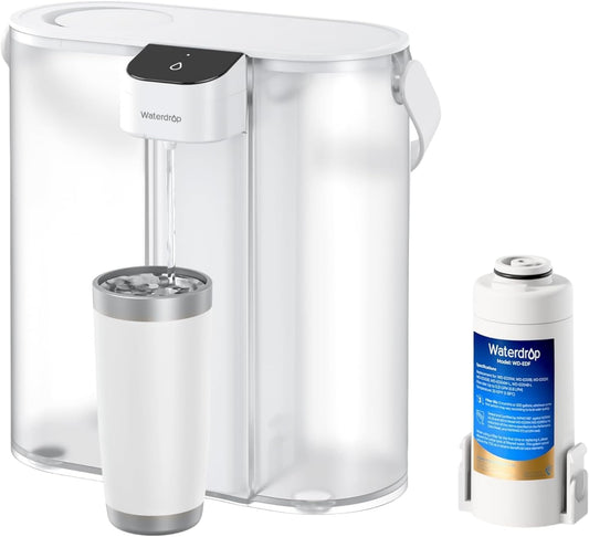Waterdrop Compact Electric Water Filter Pitcher - 200-Gallon Rechargeable Dispenser | Reduces PFOA, Lead & Chlorine, 14-Cup, White