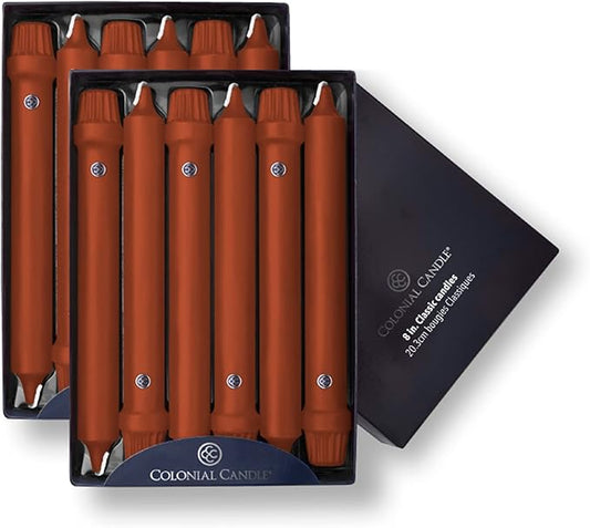 Colonial Candle Unscented Taper Candle, Classic Collection, Amber, 8 in, Pack of 12 - Up to 6 Hours Burn