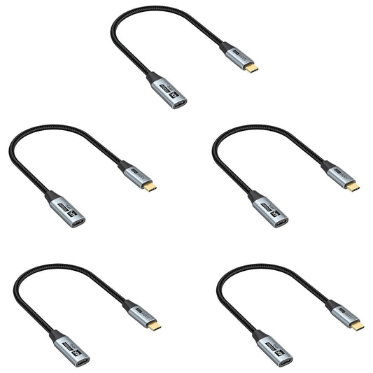 1FT Pack 5, 10Gbps 100W Small USB C Extension Cable of Short USBC Extender Cord, USBC Male to Female PD Charging
