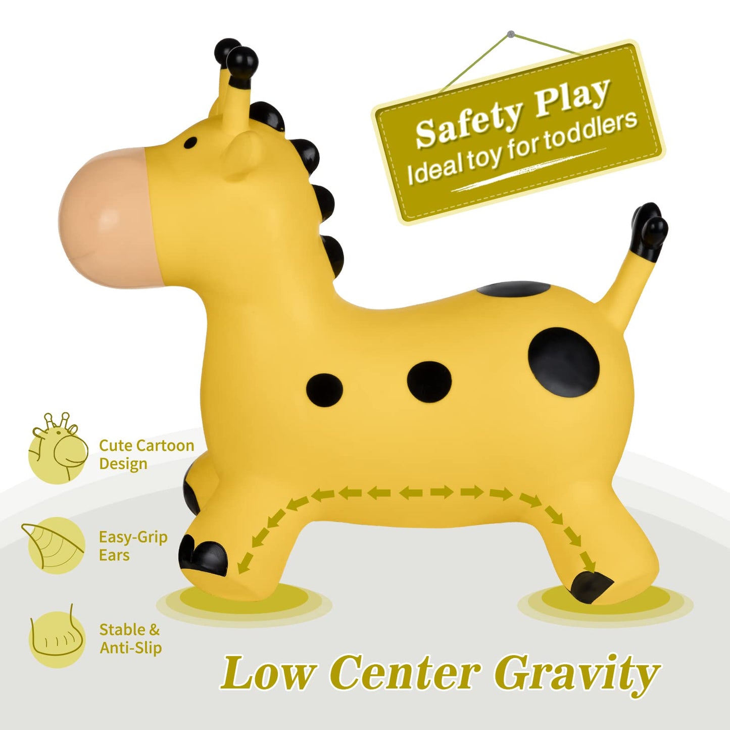 INPANY Bouncy Horse, Giraffe Hopper Toys, Toddlers Bouncing Animal, Inflatable Jumping Hopping Horse, Ride on Rubber Bouncer, Outdoor Indoor Birthday Gifts for 2 3 4 Year Old Girls Boys