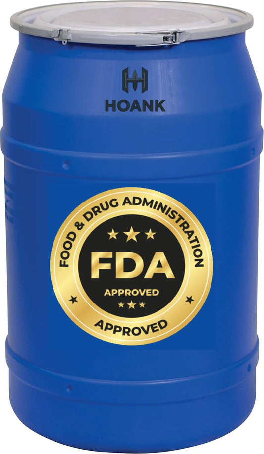 55-Gallon Open Head Water Storage Barrel, BPA Free, Emergency Water Supply - Eco Friendly - Lever-Lock Lid - Made in USA (Blue)