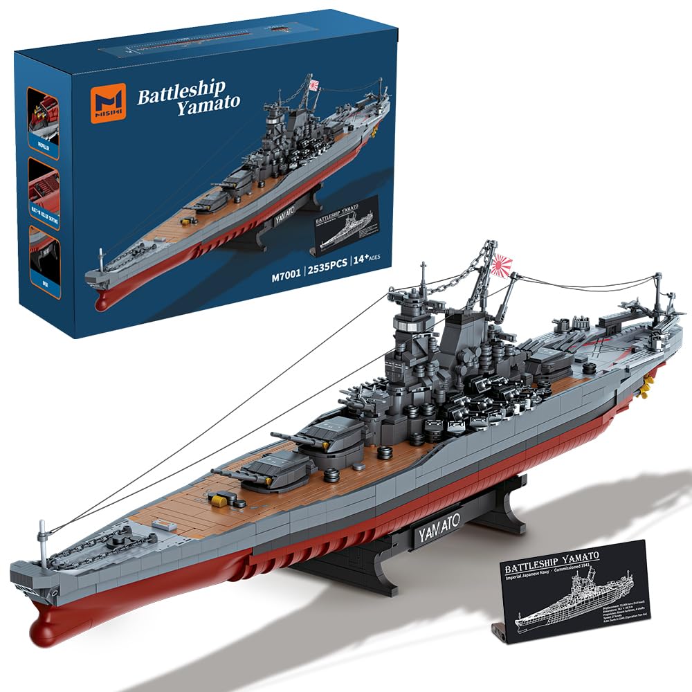 MISINI M7001 1:300 Japanese Yamato Battleship Building Blocks Set, 2569 Pieces WWII Navy Ship MOC Toy, Excellent Battleship Model Building Gift and Collection for Military Enthusiasts and Adults