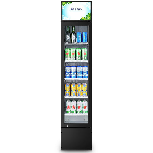BODEGACOOLER Commercial Merchandiser Refrigerator, 5.7 Cu.Ft Single Swing Glass Door Beverage Cooler, Upright Display Refrigerator with Soft LED Light, Adjustable Shelves, Black