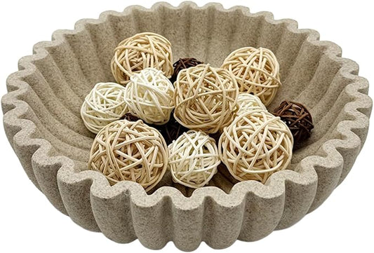 Large Modern Ruffle Bowls,Sandstone Decorative Catch All Bowl for Kitchen Counter and Entryway Table, Handcrafted Fruit Bowls and Key Bowl for Home Decor