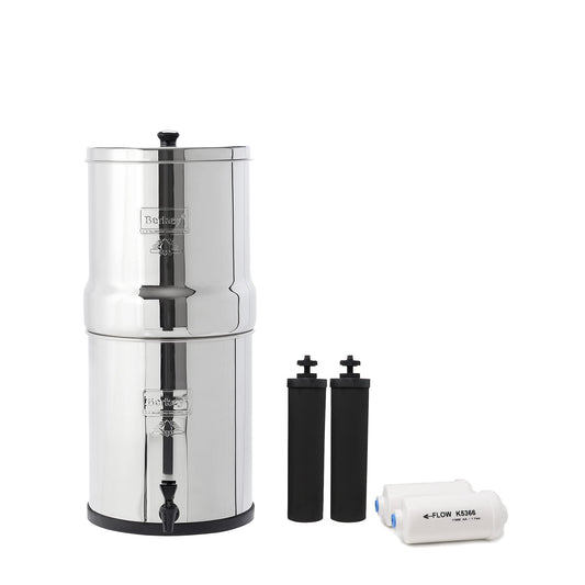 Big Berkey Gravity-Fed Water Filter System 2.25 Gallon with 2 Black Berkey Elements, 2 PF-2 Fluoride and Arsenic Reduction Elements