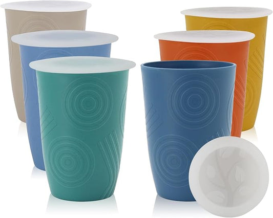 Homienly Wheat Straw Cups,Unbreakable Drinking Glasses 16oz,6-Pack Dishwasher Safe Cups with Lids for Parties,Beach-Colorful