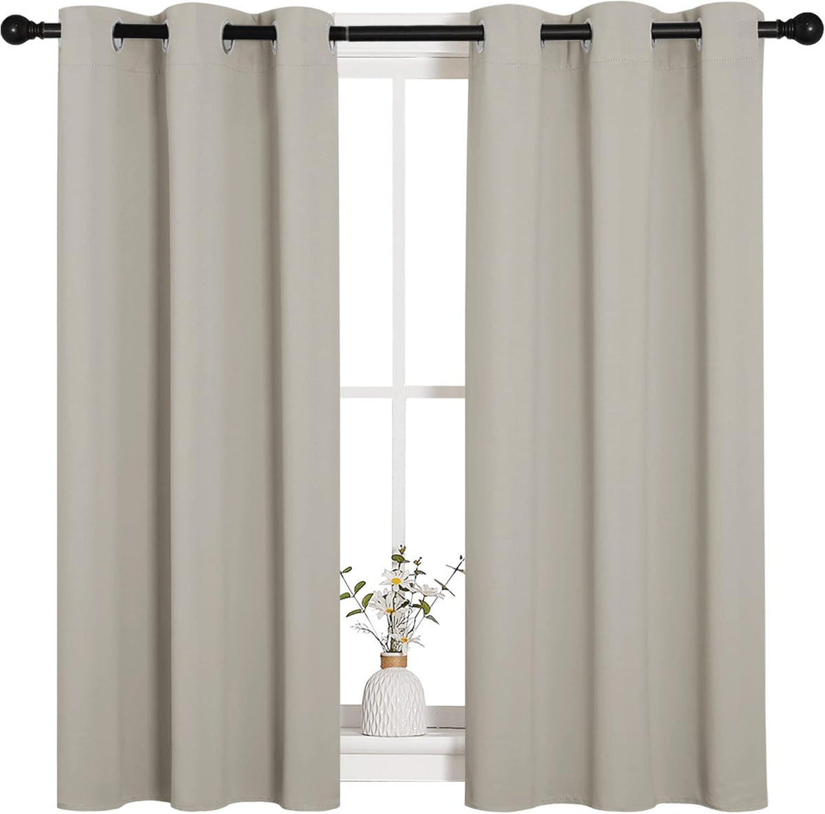 NICETOWN Room Darkening Short Curtain Panels - Thermal Insulated Grommet Drapes (Natural, 2 Panels, W34 x L45-Inch)
